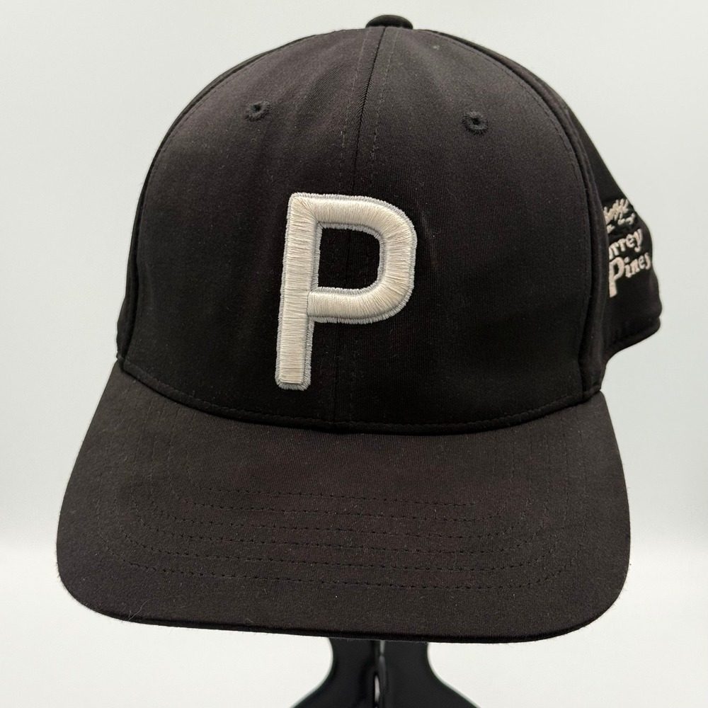 Puma 110 Snapback Hat Mens Torrey Pines Golf Cap Black White Adjustable P Logo‎